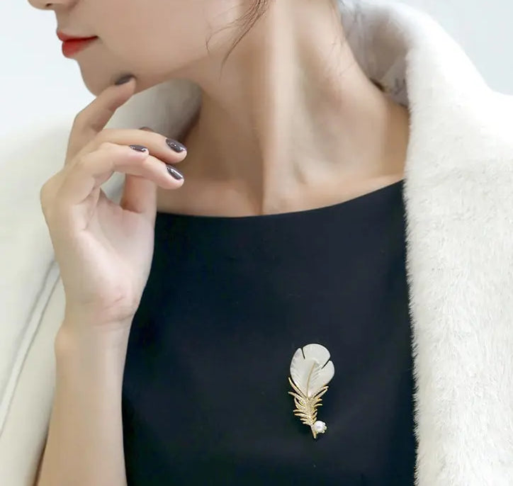 Feather Natural Freshwater White Pearl Brooch, Handmade Gold Plated Feather Brooch, Mother of Pearl, Anniversary Gift Idea, Gift for Mom Etsy