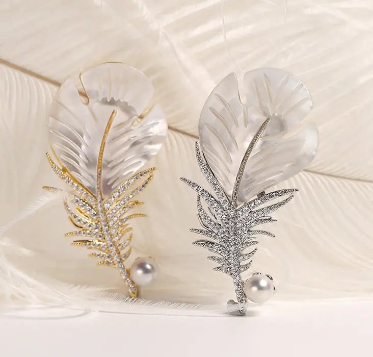 Feather Natural Freshwater White Pearl Brooch, Handmade Gold Plated Feather Brooch, Mother of Pearl, Anniversary Gift Idea, Gift for Mom Etsy