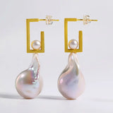 17mm Natural High Luster Baroque White Pearl Earrings, Gold Vermeil Earrings, Minimalist Earrings, Anniversary Gift Idea, Gift for Mom - LaCorserArtJewelry