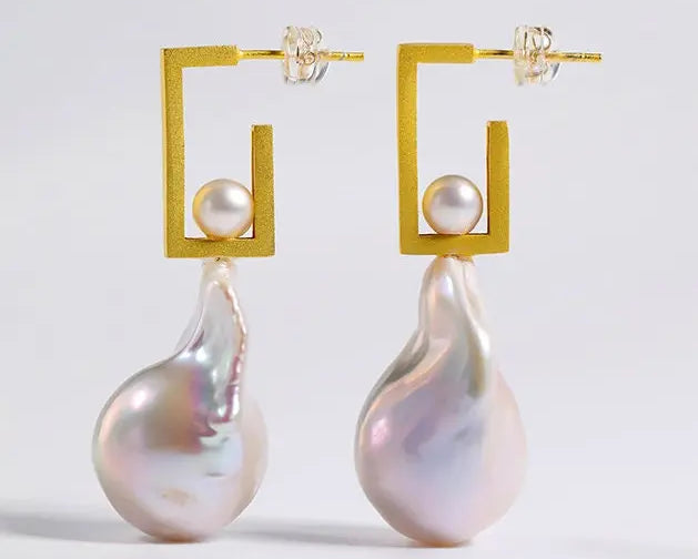 17mm Natural High Luster Baroque White Pearl Earrings, Gold Vermeil Earrings, Minimalist Earrings, Anniversary Gift Idea, Gift for Mom - LaCorserArtJewelry