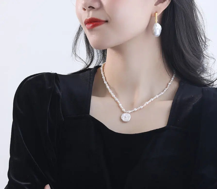 17mm Natural High Luster Baroque White Pearl Earrings, Gold Vermeil Earrings, Minimalist Earrings, Anniversary Gift Idea, Gift for Mom - LaCorserArtJewelry