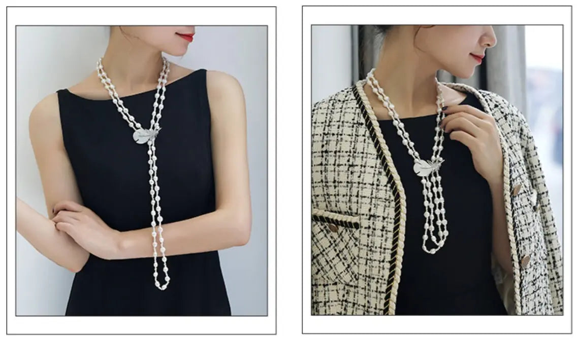 Natural High Luster Baroque Beaded Pearl Necklace, Silver 925 Handmade Long Necklace, Knitwear Necklace Anniversary Gift Idea Etsy