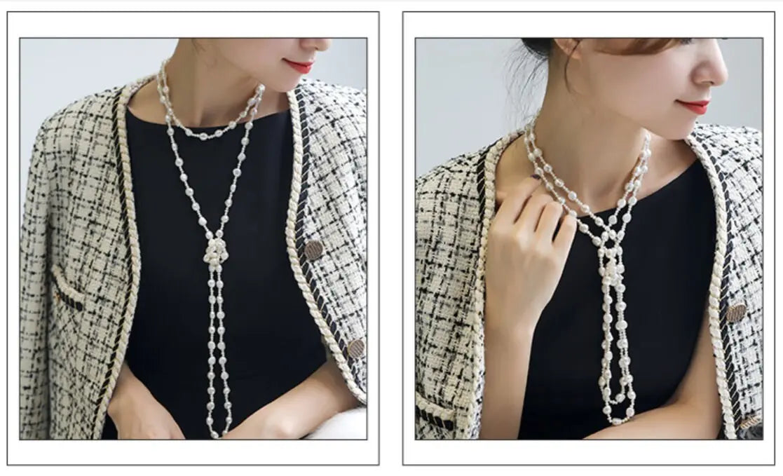 Natural High Luster Baroque Beaded Pearl Necklace, Silver 925 Handmade Long Necklace, Knitwear Necklace Anniversary Gift Idea Etsy