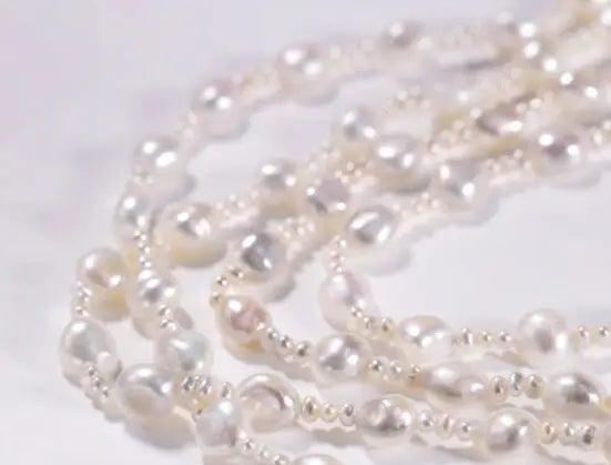 Natural High Luster Baroque Beaded Pearl Necklace, Silver 925 Handmade Long Necklace, Knitwear Necklace Anniversary Gift Idea Etsy