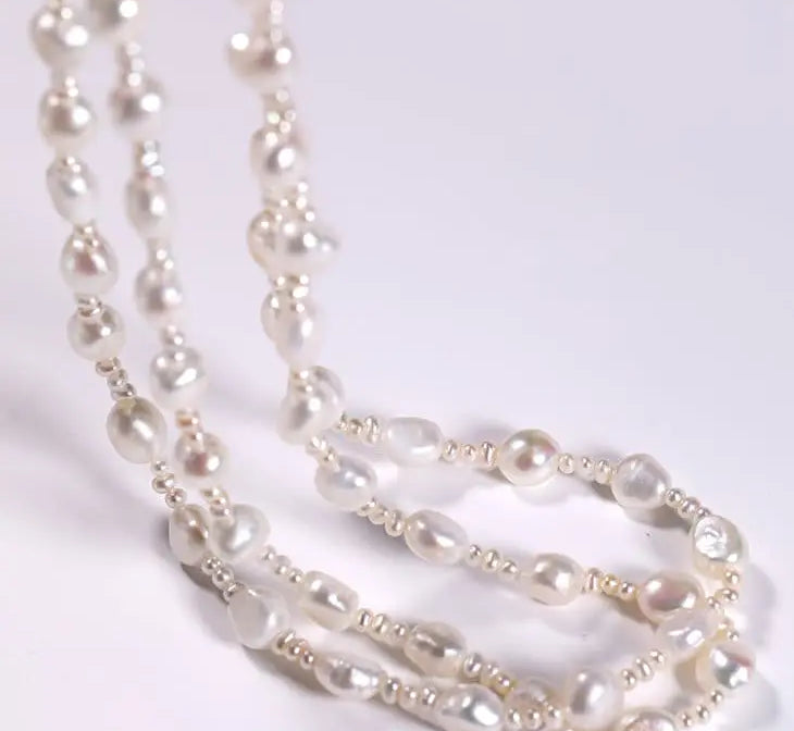 Natural High Luster Baroque Beaded Pearl Necklace, Silver 925 Handmade Long Necklace, Knitwear Necklace Anniversary Gift Idea Etsy