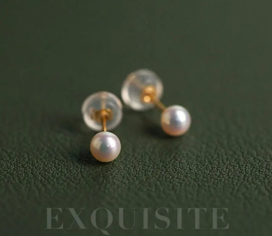 4mm Natural High Luster Pearl Handmade 18k Solid Yellow Gold White Pink Pearl Earrings, Seawater Pearl Earrings, Gift Idea Etsy