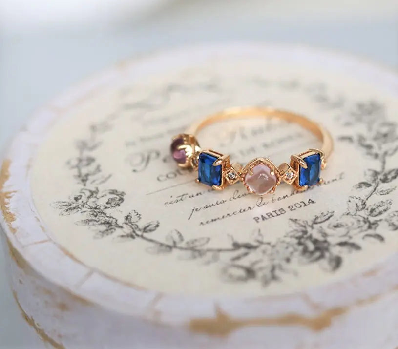 Amethyst  Blue Spinel Stackable Ring - 18K Yellow Gold Etsy