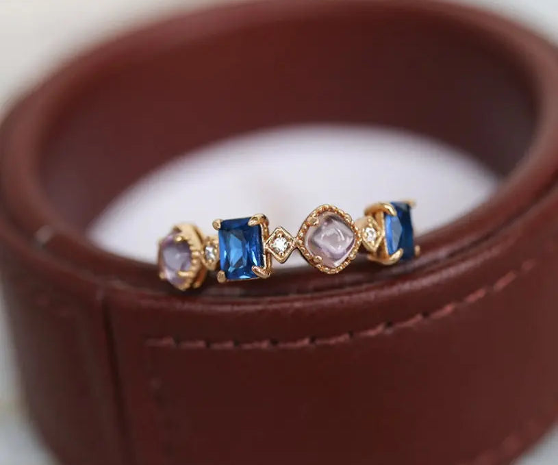 Amethyst  Blue Spinel Stackable Ring - 18K Yellow Gold Etsy