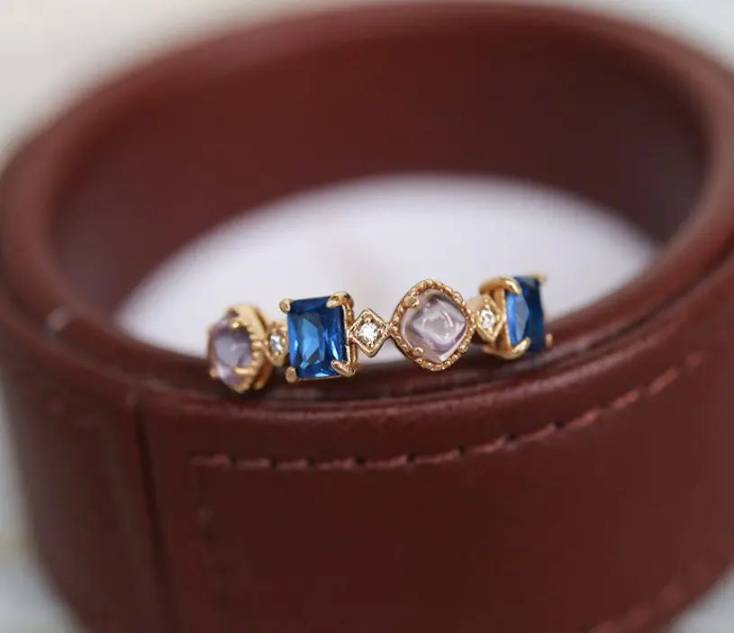 Amethyst  Blue Spinel Stackable Ring - 18K Yellow Gold Etsy