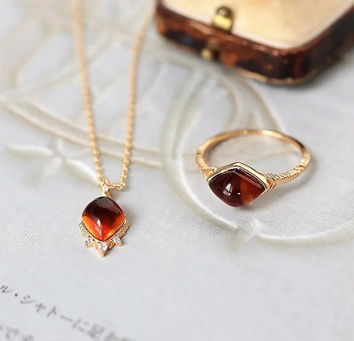Natural Agate Diamond Ring Necklace - 18K Yellow Gold Etsy