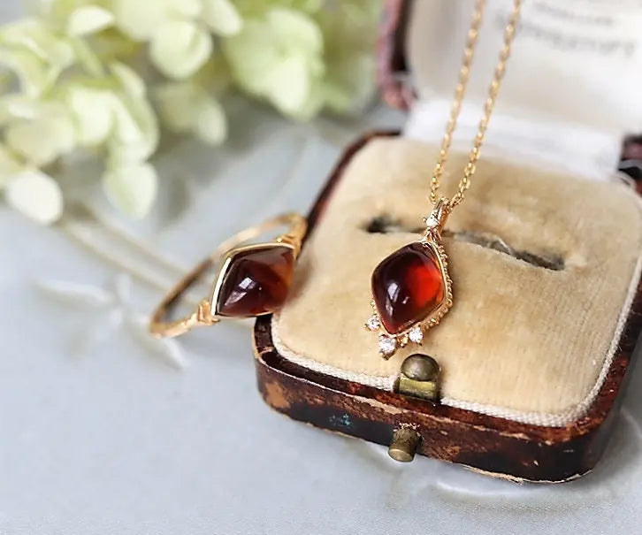 Natural Agate Diamond Ring Necklace - 18K Yellow Gold Etsy