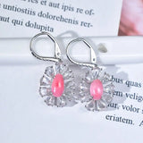 Queen Conch Pearl & White Diamond Marquise Cut Earrings 18K Solid White Gold Flower Earrings (Customize), Strombus Gigas, Flamed Pink Pearl - LaCorserArtJewelry