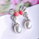 Queen Conch Pearl & White Diamond Baroque Pearl Earrings 18K Solid White Gold Flower Earrings (Customize), Strombus Gigas, Flamed Pink Pearl Etsy