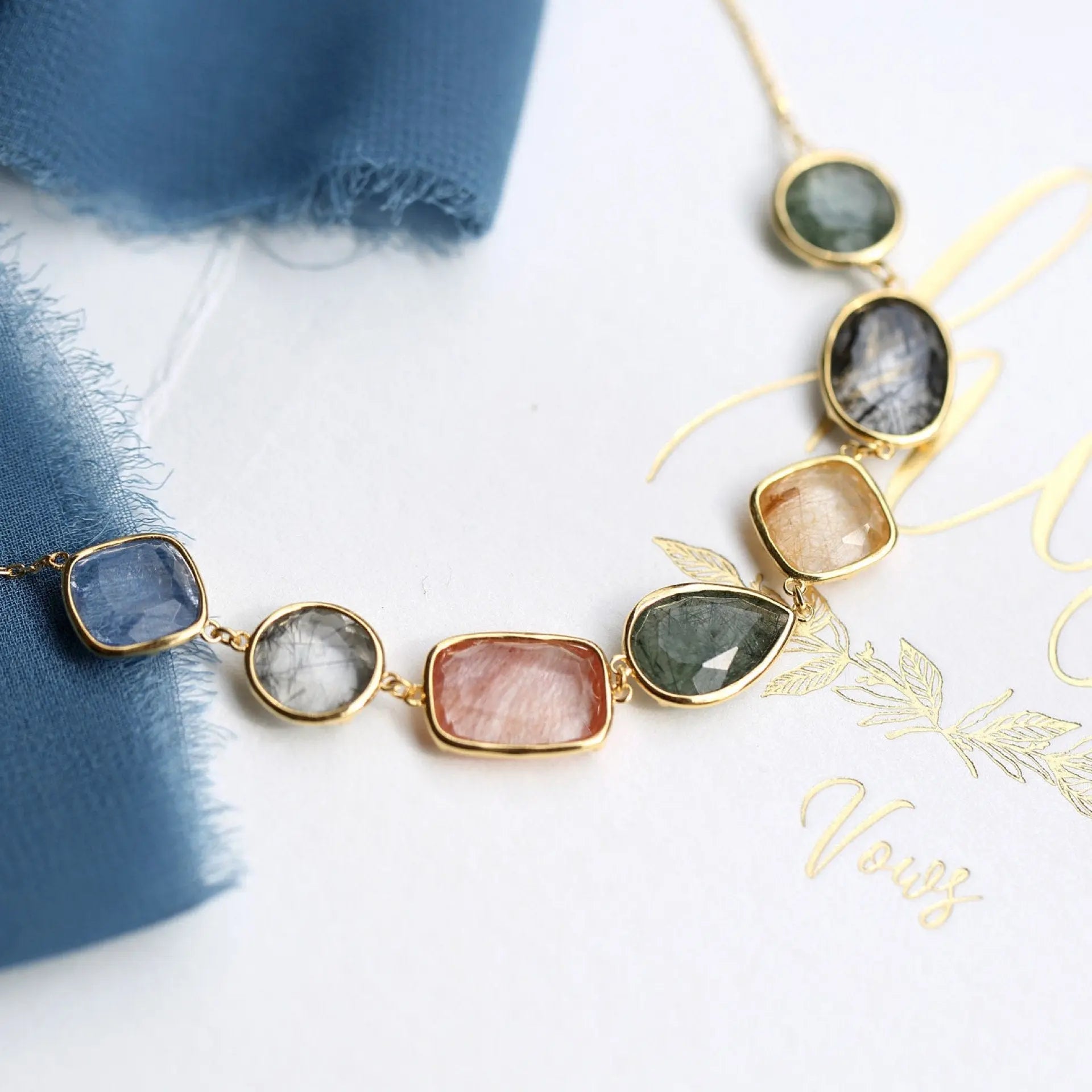 Natural Actinolite Tourmalinated Rutilated Quartz Bracelet, Handmade 18k Gold Vermail Bracelet, Anniversary Gift Idea Retro Jewelry - LaCorserArtJewelry