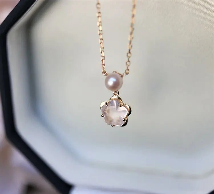 Sakura Pink Quartz & Pearl Ring, Handmade 18K Solid Yellow Gold Open Ring, Anniversary Gift Idea, Jewelry Set, Retro Fine Jewelry Etsy