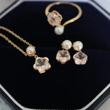 Sakura Pink Quartz & Pearl Ring, Handmade 18K Solid Yellow Gold Open Ring, Anniversary Gift Idea, Jewelry Set, Retro Fine Jewelry Etsy