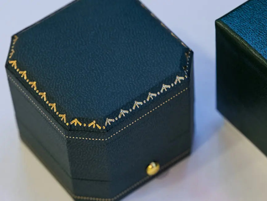 Viridian Velvet Leather Earrings Box, Hexagon Ring Box, Handmade from Japan, Engagement & Wedding Set Elegant Keepsake Box Etsy