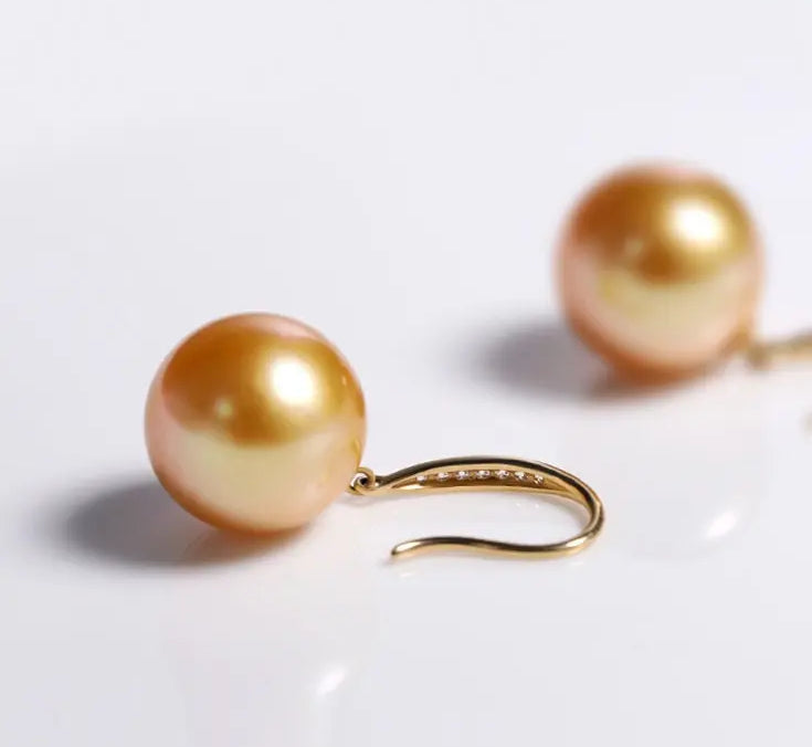 12mm Natural Golden South Sea Pearl Earrings, 18K Champagne Gold Earring Earrings Etsy