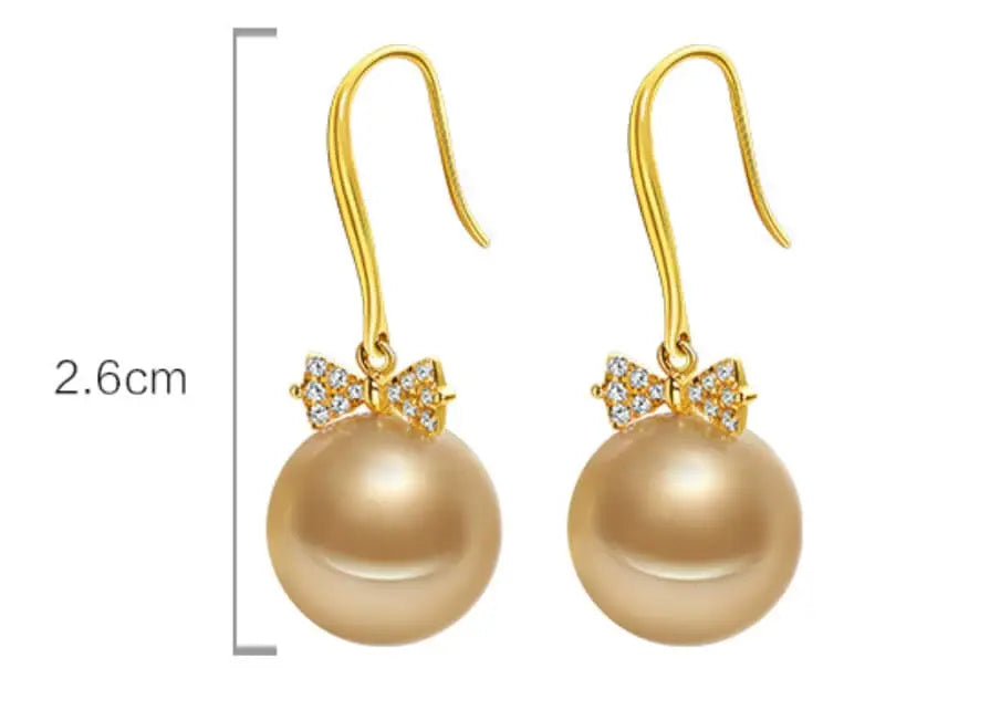 11mm Natural Golden South Sea Pearl Earrings, 18K Solid Champagne Gold Earrings, Bowknot Earring, Seawater Pearl Earrings, Gift for Mom Etsy