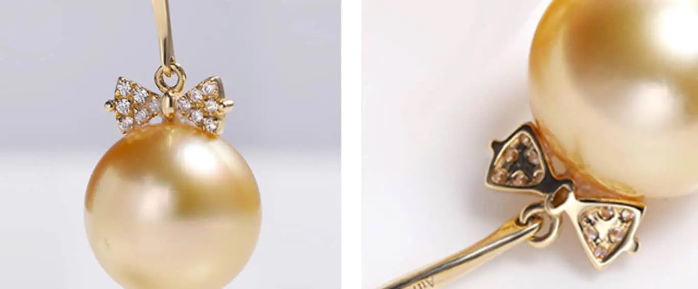 11mm Natural Golden South Sea Pearl Earrings, 18K Solid Champagne Gold Earrings, Bowknot Earring, Seawater Pearl Earrings, Gift for Mom Etsy
