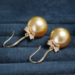 11mm Natural Golden South Sea Pearl Earrings, 18K Solid Champagne Gold Earrings, Bowknot Earring, Seawater Pearl Earrings, Gift for Mom Etsy