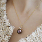 11mm Tahitian Black Pearl & Diamond Necklace, 18K Yellow Gold Etsy