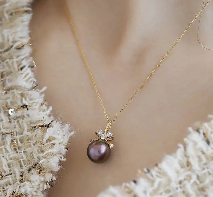 11mm Tahitian Black Pearl & Diamond Necklace, 18K Yellow Gold Etsy