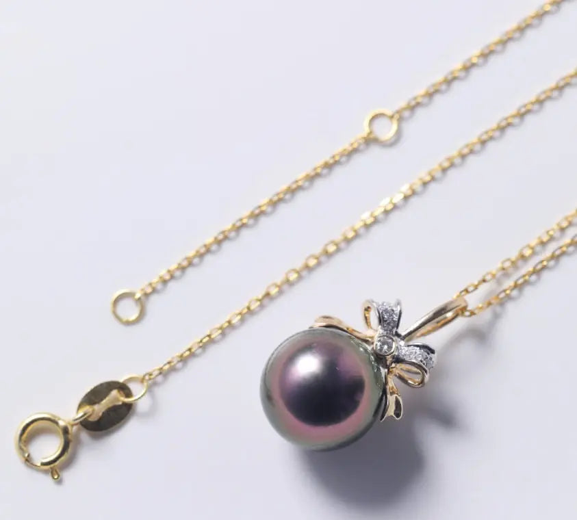 11mm Tahitian Black Pearl & Diamond Necklace, 18K Yellow Gold Etsy