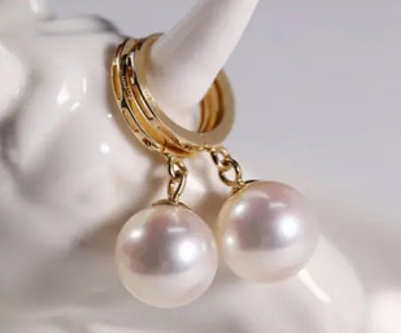 9mm Natural High Luster White Pearl Earrings Handmade, 18k Solid Yellow Gold Earrings, Gift for Mom, Anniversary Gift Idea Etsy