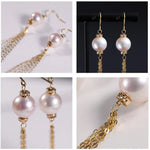9mm Japan Akoya Pearl Earrings - 18K Gold Tassel Design Etsy
