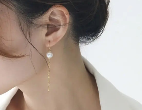9mm Japan Akoya Pearl Earrings - 18K Gold Tassel Design Etsy