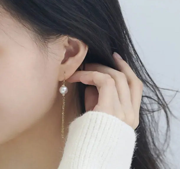 9mm Japan Akoya Pearl Earrings - 18K Gold Tassel Design Etsy