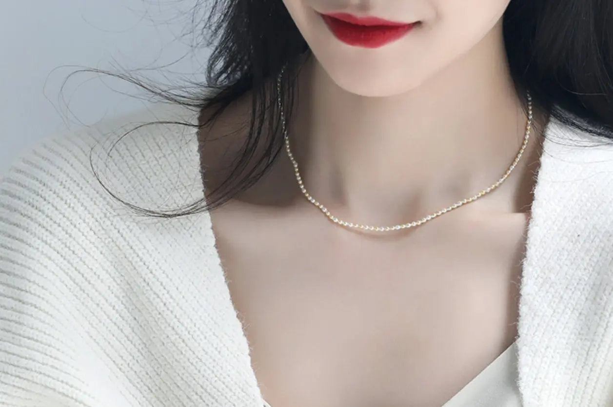 3mm Natural Akoya Baby Pearl Necklace, Handmade 18k Solid Yellow Gold Golden Baby Pearl Necklace, Colorful Baby Pearl Beaded Choker Etsy