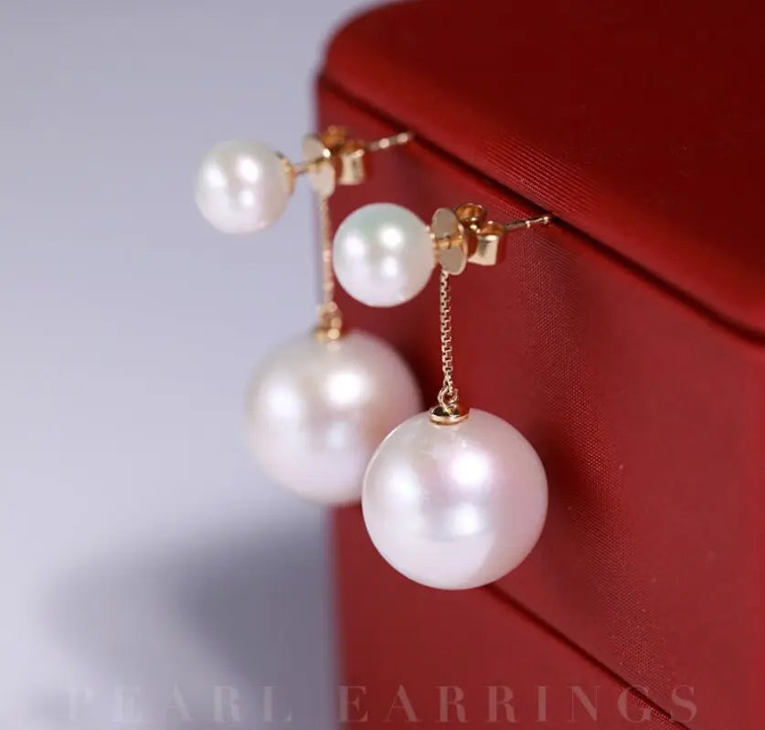 6-13mm AAA+ Freshwater White Pearl Earrings - 18K Yellow Gold Etsy