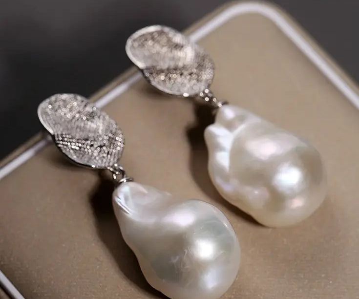 5A+ Natural High Luster Baroque Pearl Earrings, Handmade Silver 925 White Pearl Earrings, Freshwater Pearl S925 Disc Earrings Gift for Her Etsy