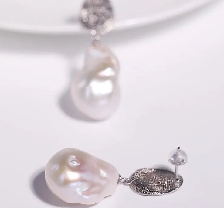 5A+ Natural High Luster Baroque Pearl Earrings, Handmade Silver 925 White Pearl Earrings, Freshwater Pearl S925 Disc Earrings Gift for Her Etsy