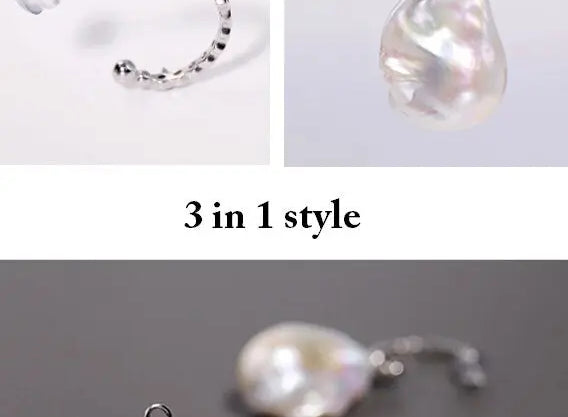16mm Natural High Luster Baroque Pearl Earrings, Two in one Jewelry, Silver 925 White Pearl Handmade Earrings, Freshwater Pearl Earrings Etsy