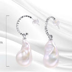 16mm Natural High Luster Baroque Pearl Earrings, Two in one Jewelry, Silver 925 White Pearl Handmade Earrings, Freshwater Pearl Earrings Etsy