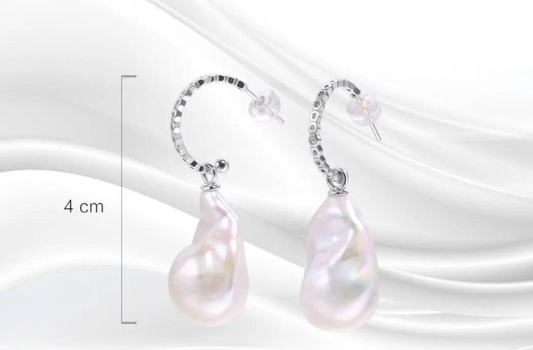 16mm Natural High Luster Baroque Pearl Earrings, Two in one Jewelry, Silver 925 White Pearl Handmade Earrings, Freshwater Pearl Earrings Etsy