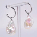 16mm Natural High Luster Baroque Pearl Earrings, Two in one Jewelry, Silver 925 White Pearl Handmade Earrings, Freshwater Pearl Earrings Etsy