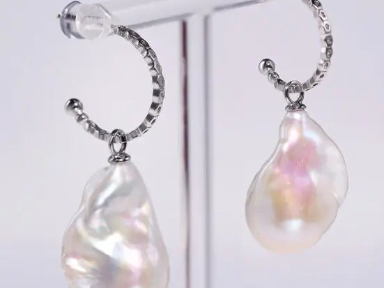 16mm Natural High Luster Baroque Pearl Earrings, Two in one Jewelry, Silver 925 White Pearl Handmade Earrings, Freshwater Pearl Earrings Etsy