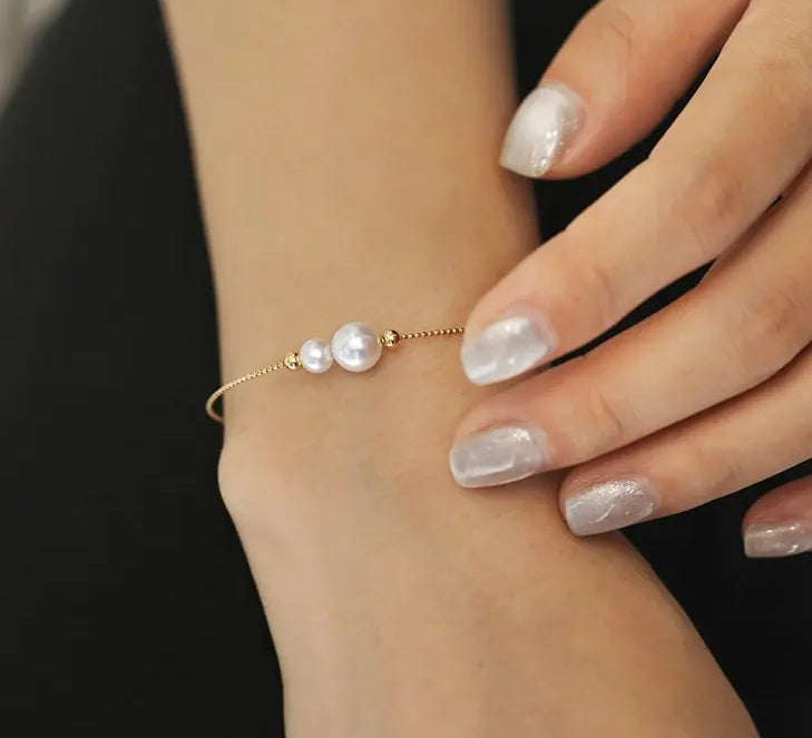 18k Yellow Gold Natural High Luster White Pearl Bracelets, Beaded Bracelets, DIY Bracelets, Anniversary Gift Idea, Gift for her Etsy