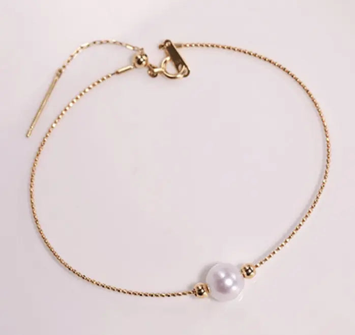 18k Yellow Gold Natural High Luster White Pearl Bracelets, Beaded Bracelets, DIY Bracelets, Anniversary Gift Idea, Gift for her Etsy