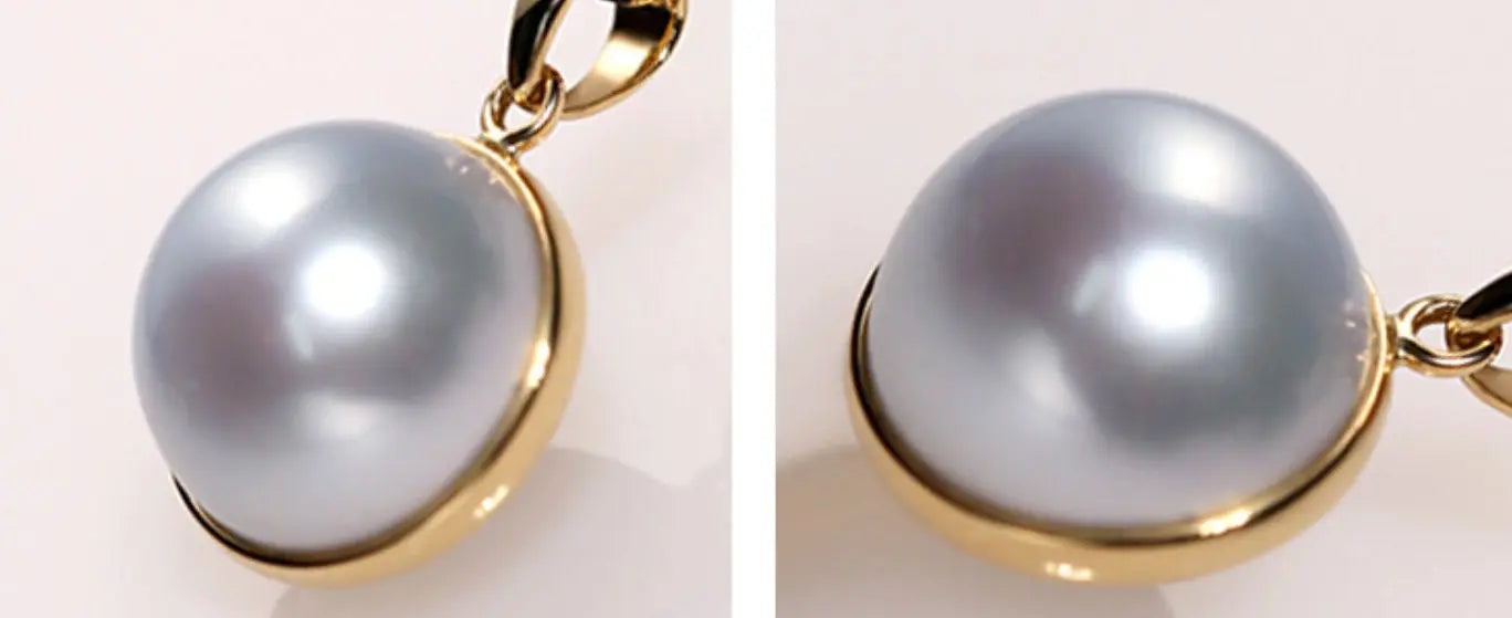 9mm Natural Silver Mabe Pearl Necklace, Handmade 18k Solid Yellow Gold Necklace, High Luster Pearl, Anniversary Gift for Mom, Gift for Her Etsy