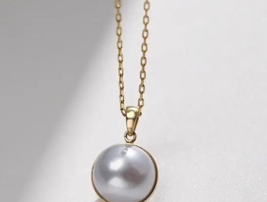 9mm Natural Silver Mabe Pearl Necklace, Handmade 18k Solid Yellow Gold Necklace, High Luster Pearl, Anniversary Gift for Mom, Gift for Her Etsy