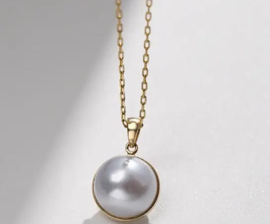 9mm Natural Silver Mabe Pearl Necklace, Handmade 18k Solid Yellow Gold Necklace, High Luster Pearl, Anniversary Gift for Mom, Gift for Her Etsy