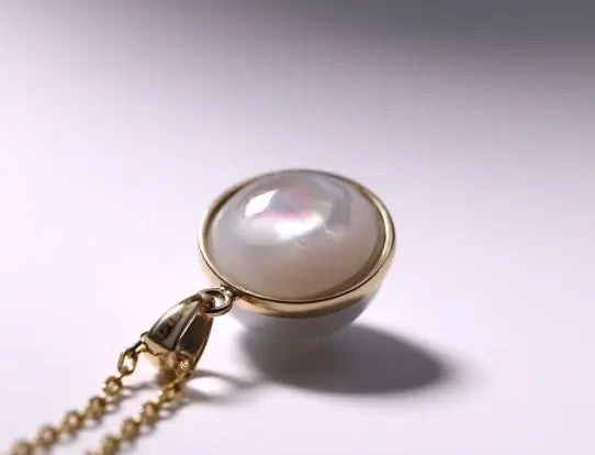 9mm Natural Silver Mabe Pearl Necklace, Handmade 18k Solid Yellow Gold Necklace, High Luster Pearl, Anniversary Gift for Mom, Gift for Her Etsy