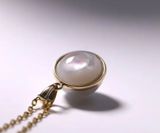 9mm Natural Silver Mabe Pearl Necklace, Handmade 18k Solid Yellow Gold Necklace, High Luster Pearl, Anniversary Gift for Mom, Gift for Her Etsy