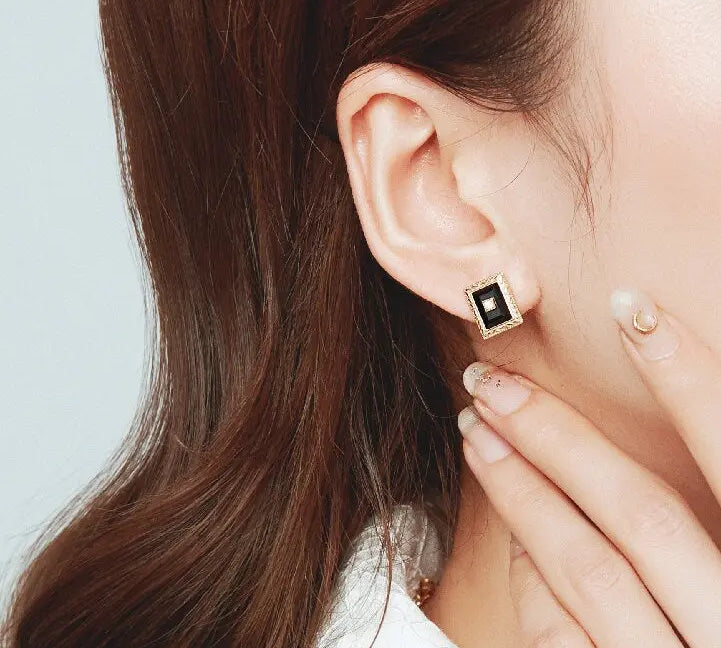 Natural Onyx & Moissanite Earrings, 18K Yellow Gold Plated Vermeil Earrings, Black Agate Earrings, Anniversary Gift Idea, Retro Jewelry Etsy