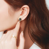 Natural Onyx & Moissanite Earrings, 18K Yellow Gold Plated Vermeil Earrings, Black Agate Earrings, Anniversary Gift Idea, Retro Jewelry Etsy